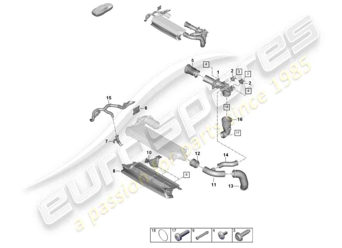 porsche 2024 (992-2) diagramma delle parti del radiatore dell'aria di sovralimentazione