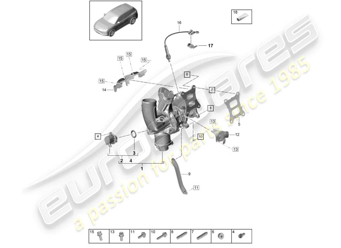 porsche 2021 (cayenne e3 9ya/9yb) schema elettrico della sonda lambda del turbocompressore a gas di scarico