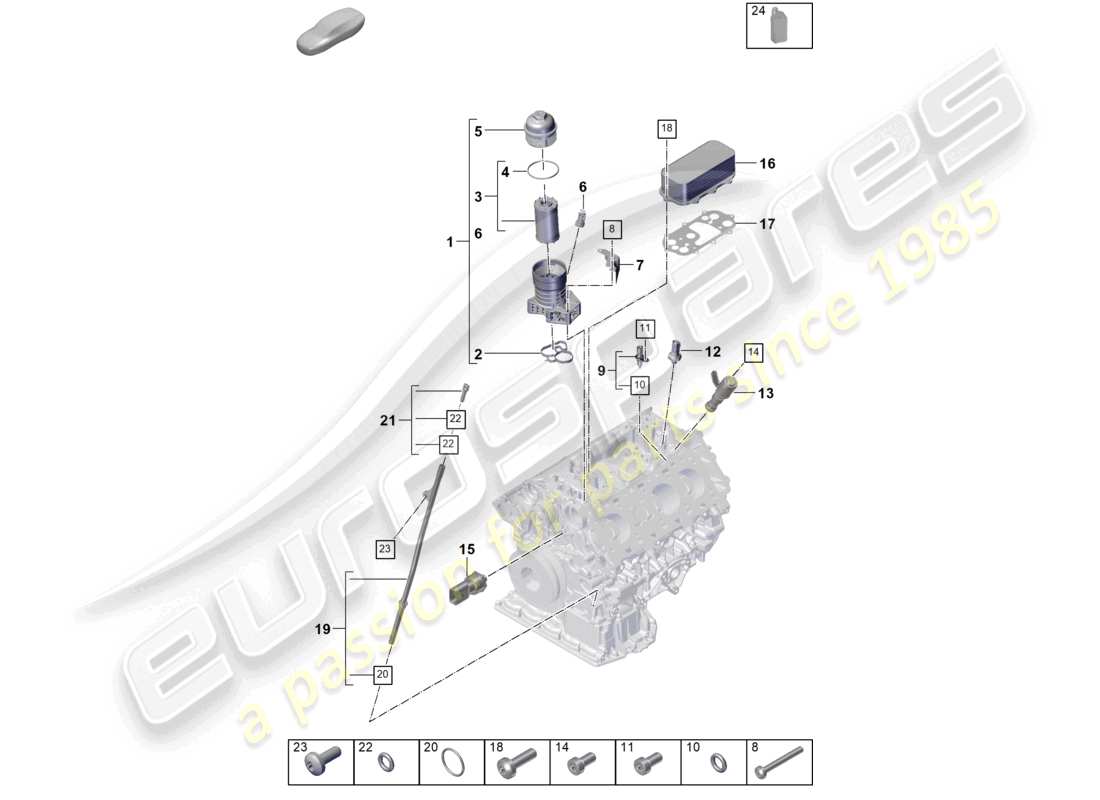 porsche 2025 (cayenne e3 pa) filtro dell'olio console radiatore dell'olio diagramma delle parti