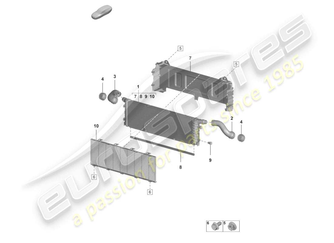 porsche 2026 (992-2 turbo / s) radiatore per liquido di raffreddamento anteriore centrale per veicoli con radiatore del liquido di raffreddamento aggiuntivo schema dei componenti