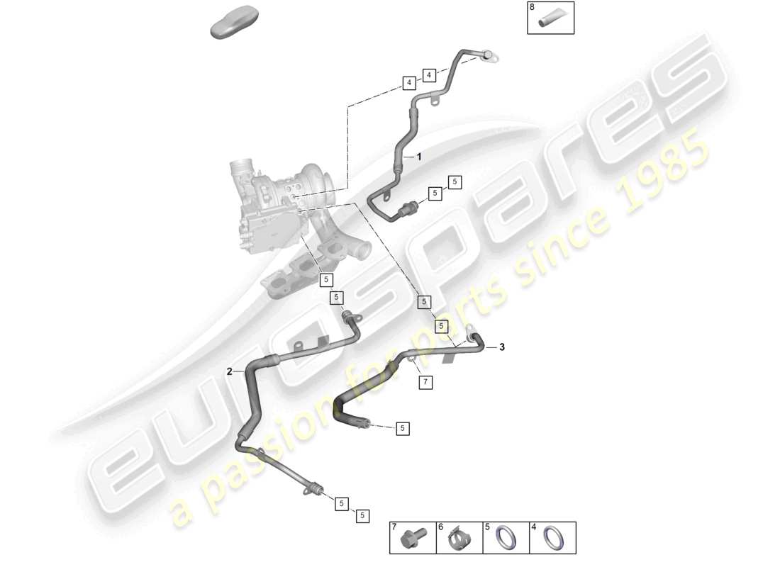 porsche 2024 (992-2) diagramma delle parti del tubo dell'olio del turbocompressore a gas di scarico