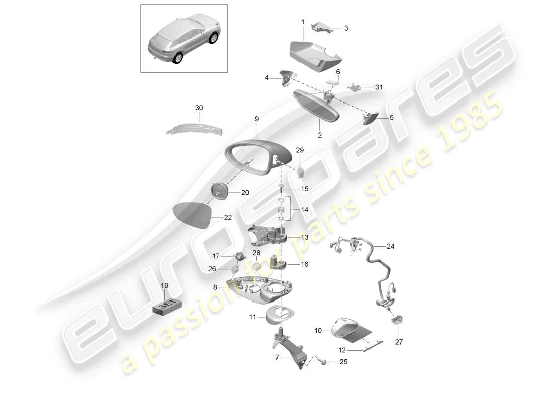 porsche 2021 (macan) specchietto retrovisore interno specchietto retrovisore esterno accessori schema delle parti