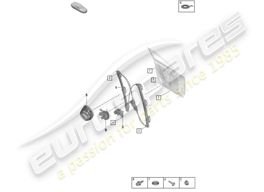 porsche 2025 (cayenne e3 pa) schema del supporto del gruppo alzacristalli anteriore coupe
