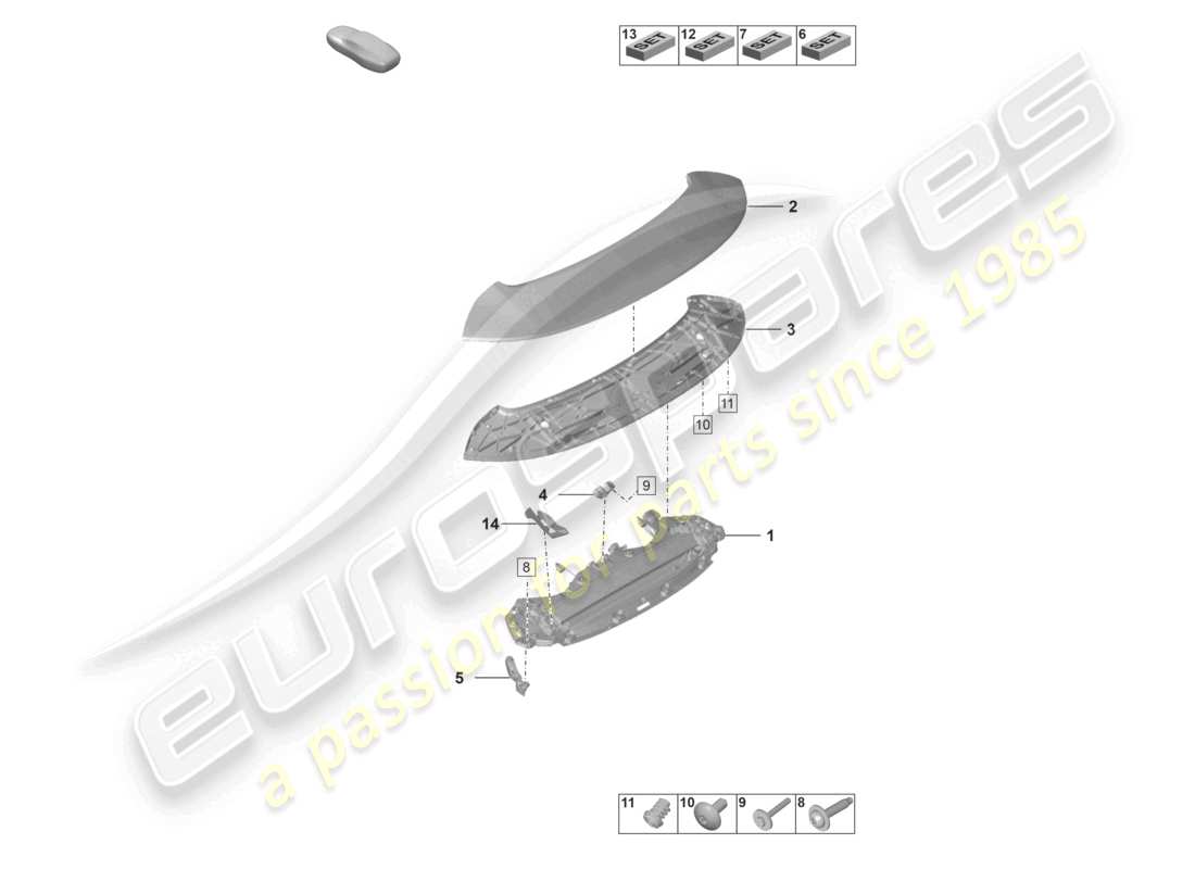 porsche 2024 (992-1) schema delle parti spoiler posteriore