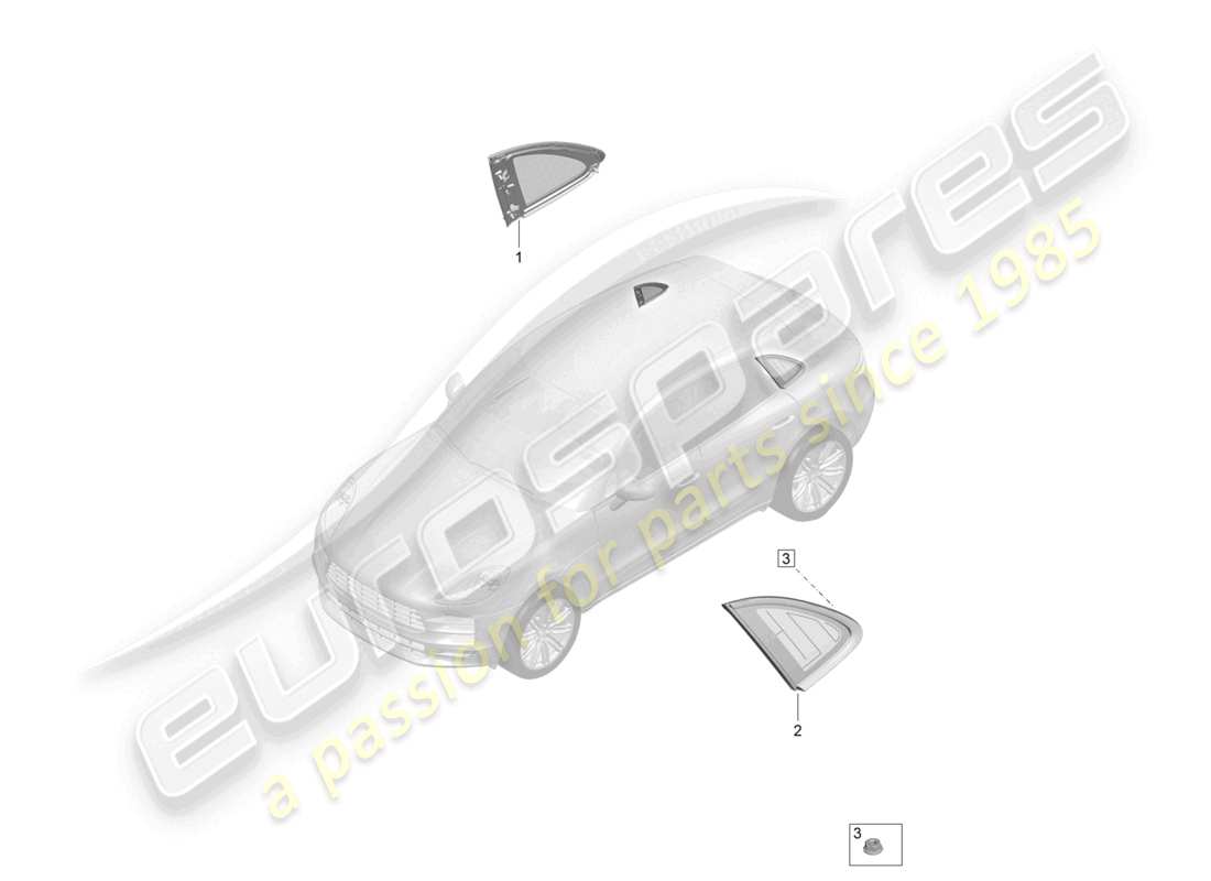 porsche 2021 (macan) finestra laterale (non apribile) per pannello laterale posteriore schema delle parti