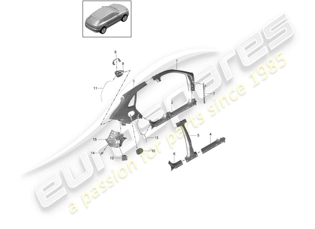 porsche 2021 (macan) diagramma della parte esterna della parte laterale