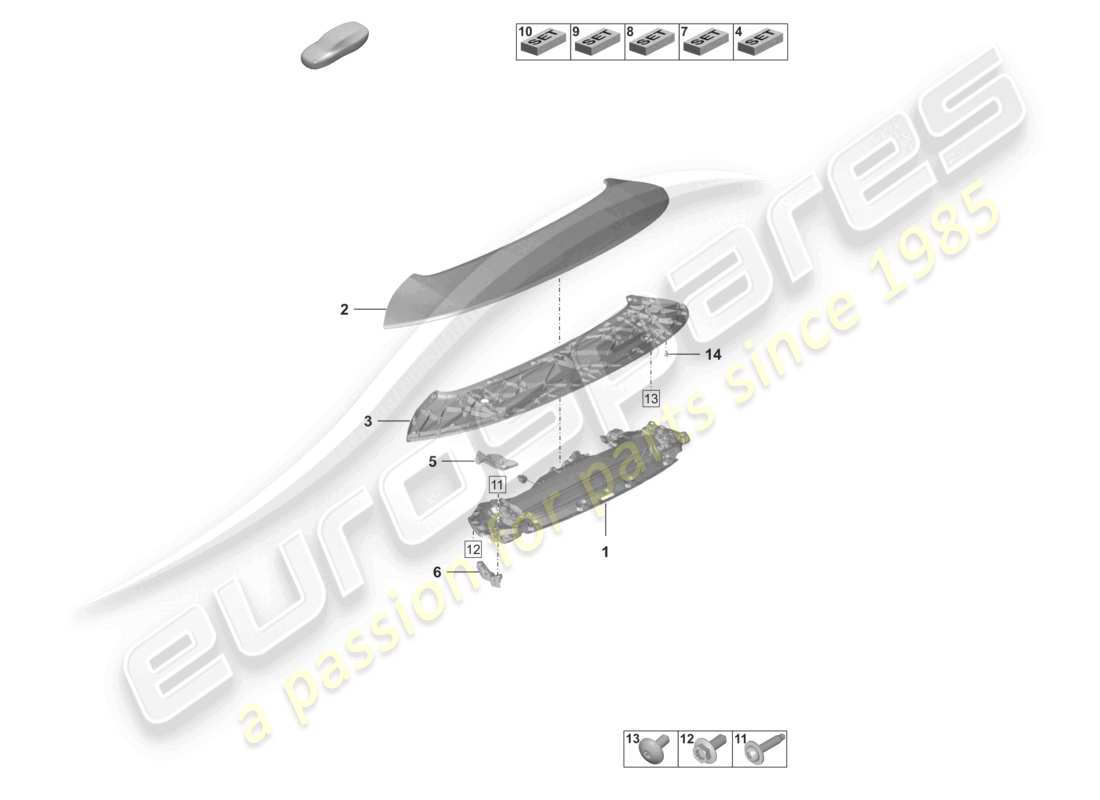 porsche 2023 (992-1) schema delle parti spoiler posteriore