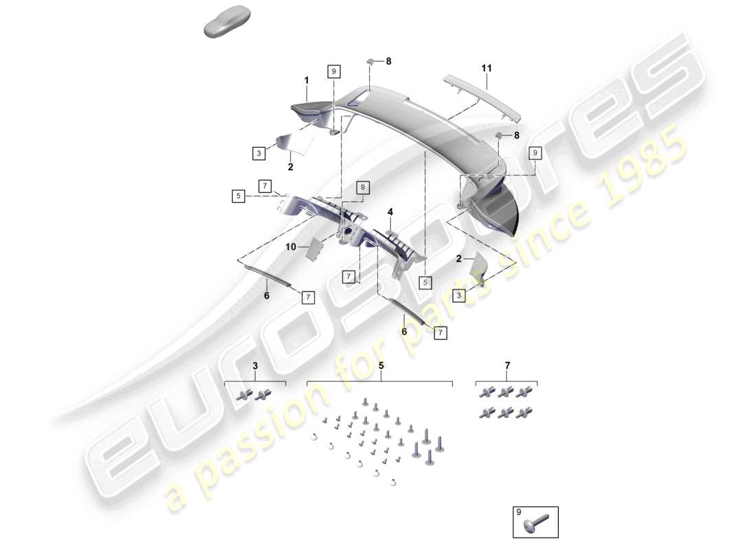 porsche 2020 (992-1 turbo / s) spoiler posteriore parte inferiore diagramma delle parti