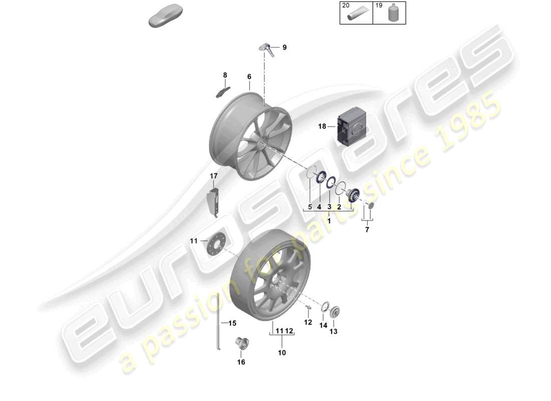 porsche 2024 (992-2) parti singole cerchio in lega con bloccaggio centralizzato schema delle parti