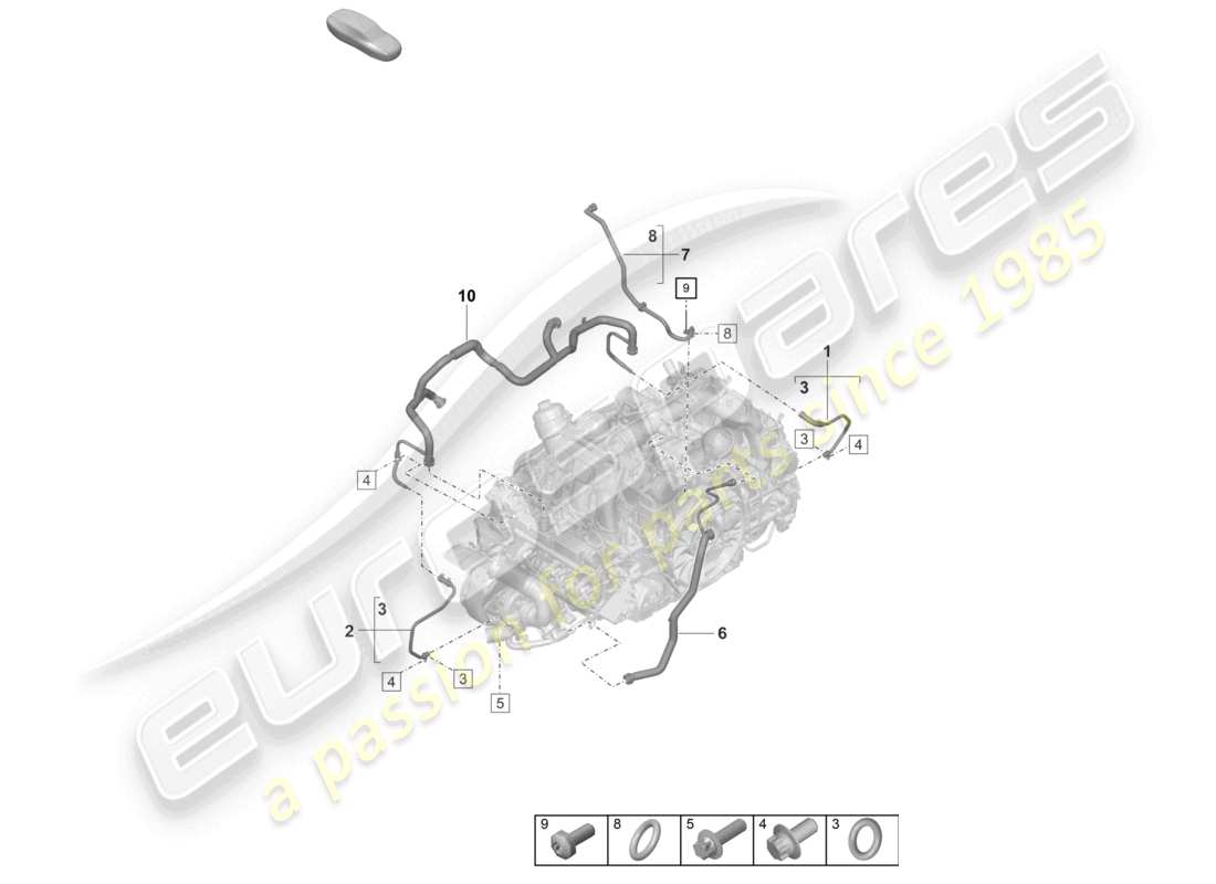porsche 2022 (992-1 turbo / s) ventilazione dell'alloggiamento del basamento linea di sfiato diagramma delle parti
