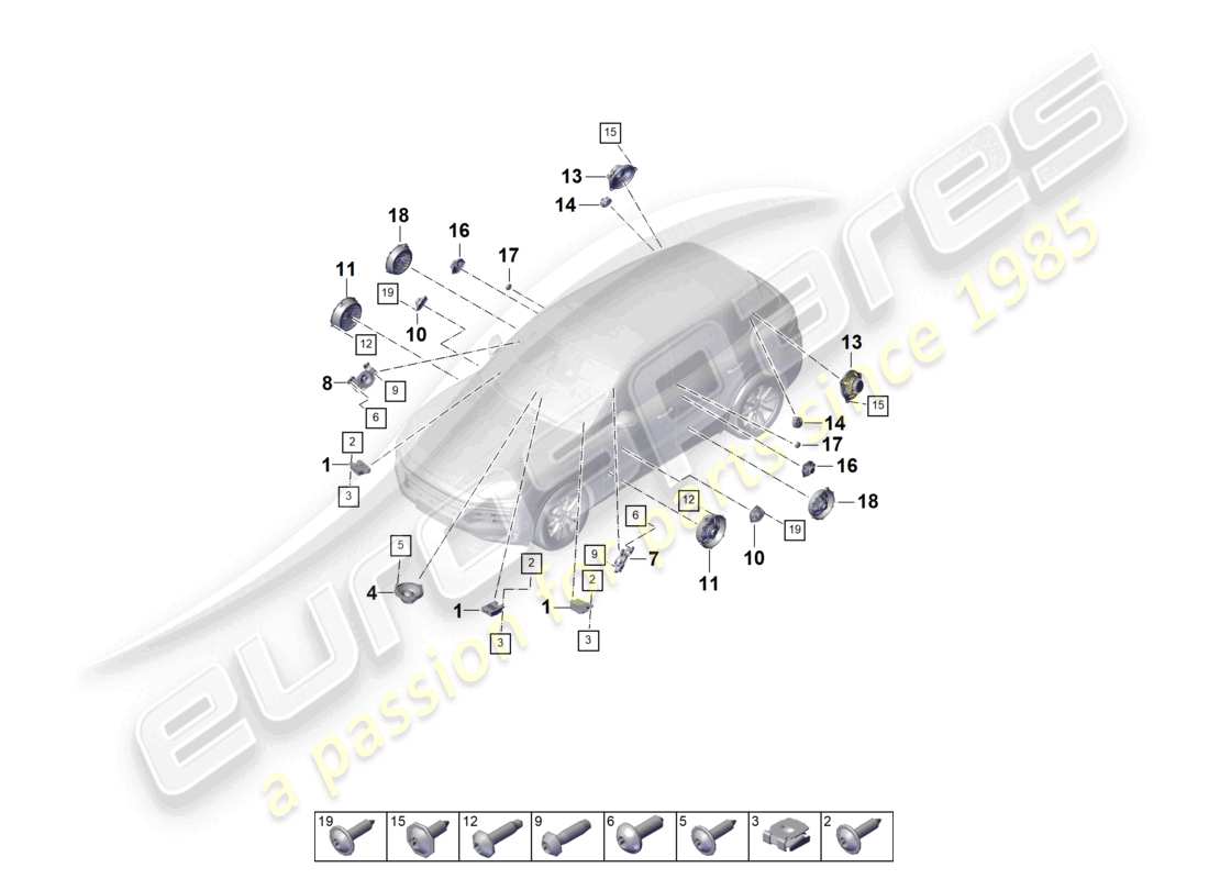 porsche 2023 (cayenne e3 pa) altoparlante diagramma delle parti