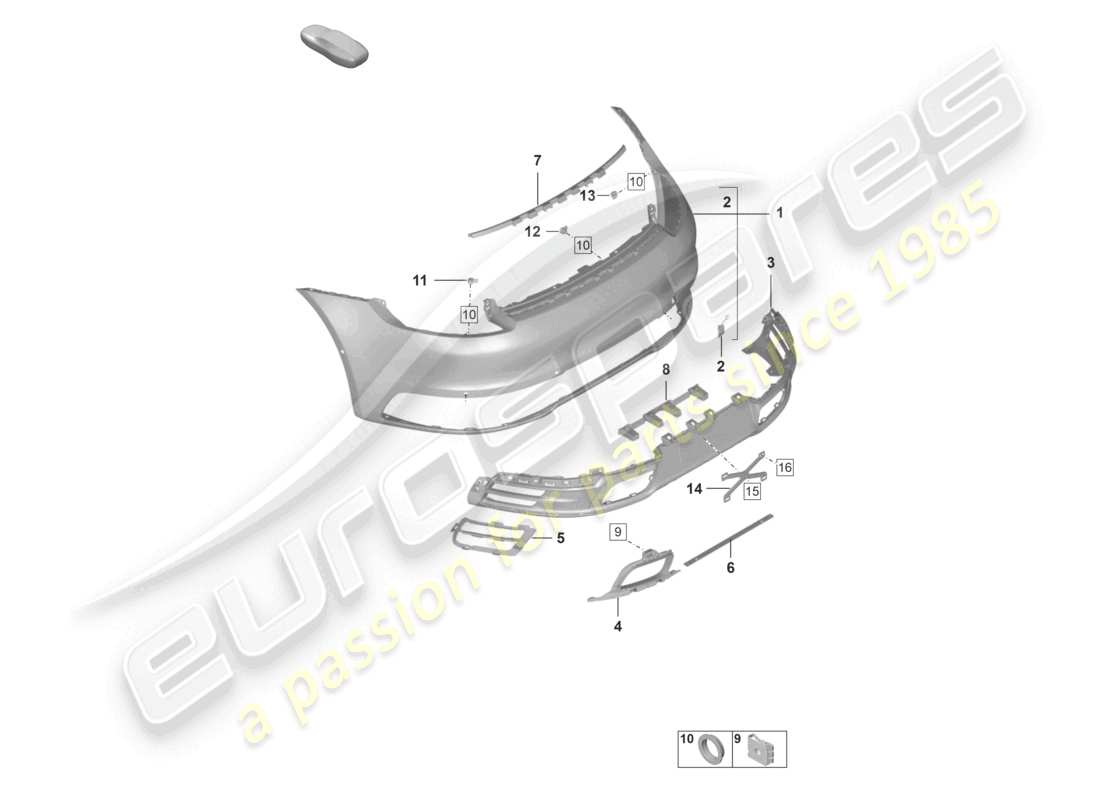 porsche 2021 (992-1) paraurti posteriore sistema di scarico sportivo con: accessori schema delle parti