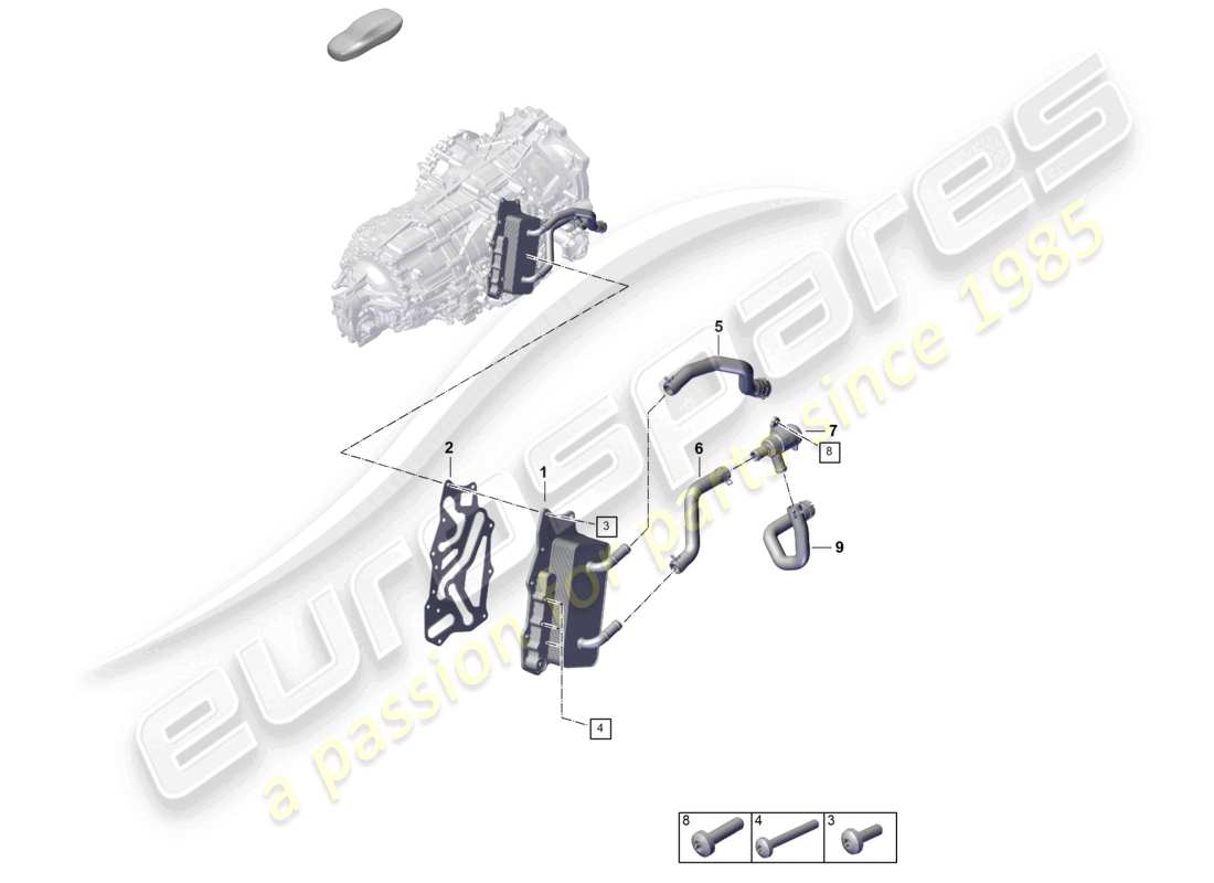 porsche 2024 (992-2) 8-speed cambio a doppia frizione - pdk - per veicoli con trazione ibrida sistema di raffreddamento per olio del cambio schema dei componenti