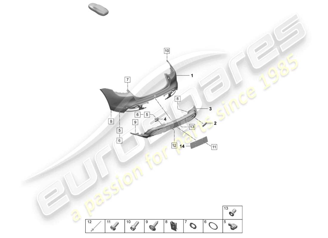 porsche 2026 (taycan 9j1-2) paraurti posteriore per variante equipaggiamento: schema base delle parti