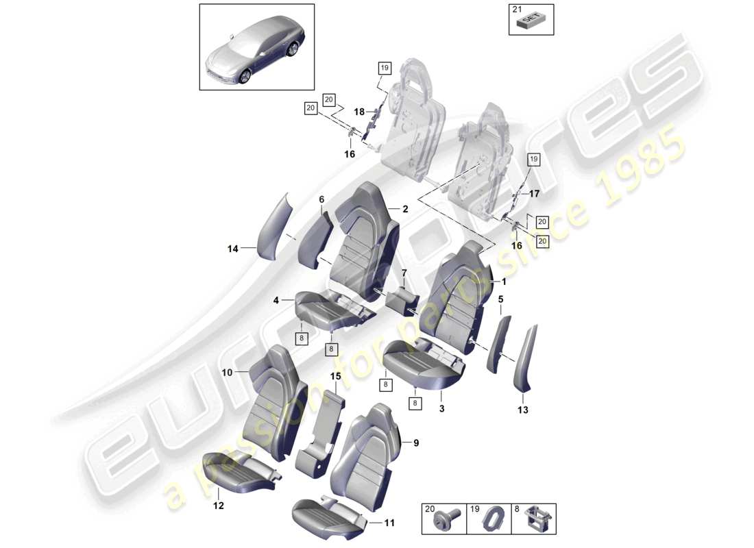 porsche 2021 (panamera 971-1) sedile posteriore versione sport parte in schiuma diagramma delle parti