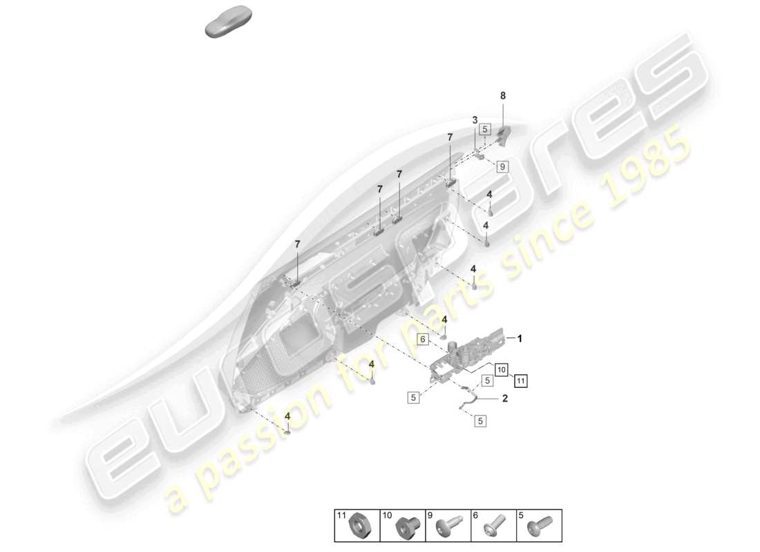 porsche 2024 (992-2 gt3/rs/st) pannello porta elementi di fissaggio accessori diagramma delle parti