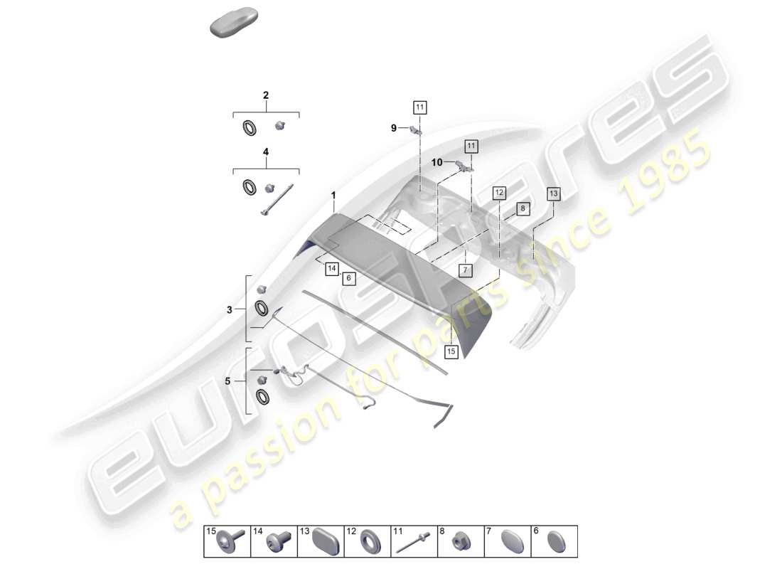 porsche 2025 (cayenne e3 pa) spoiler posteriore base tetto diagramma delle parti