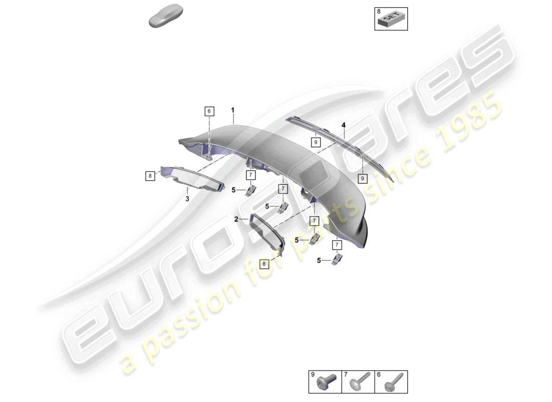porsche 2026 (992-2 gt3) schema delle parti spoiler posteriore
