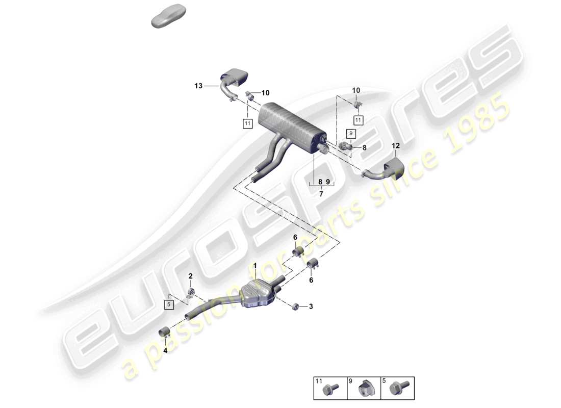 porsche 2026 (cayenne e3 pa) sistema di scarico silenziatore anteriore silenziatore posteriore terminale di scarico diagramma delle parti