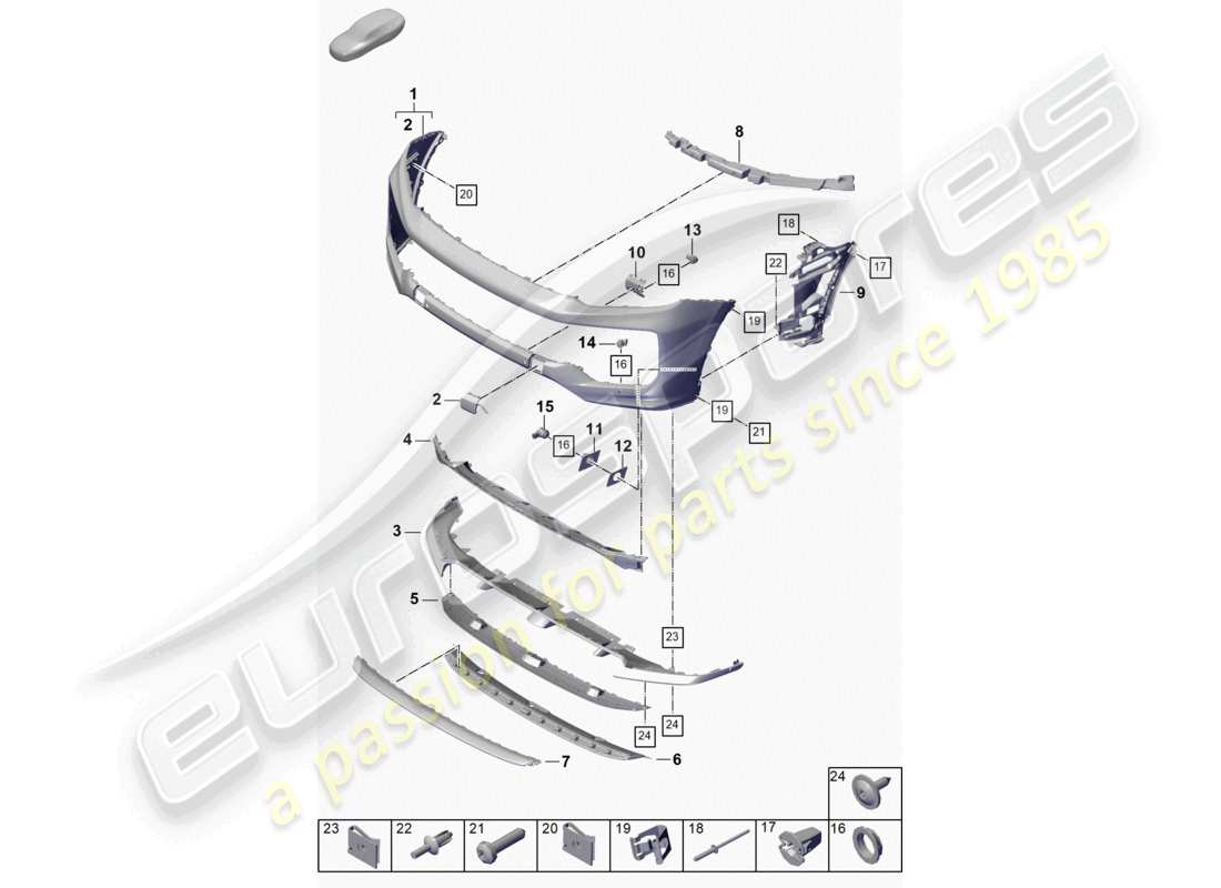 porsche 2023 (cayenne e3 pa) paraurti anteriore diagramma delle parti