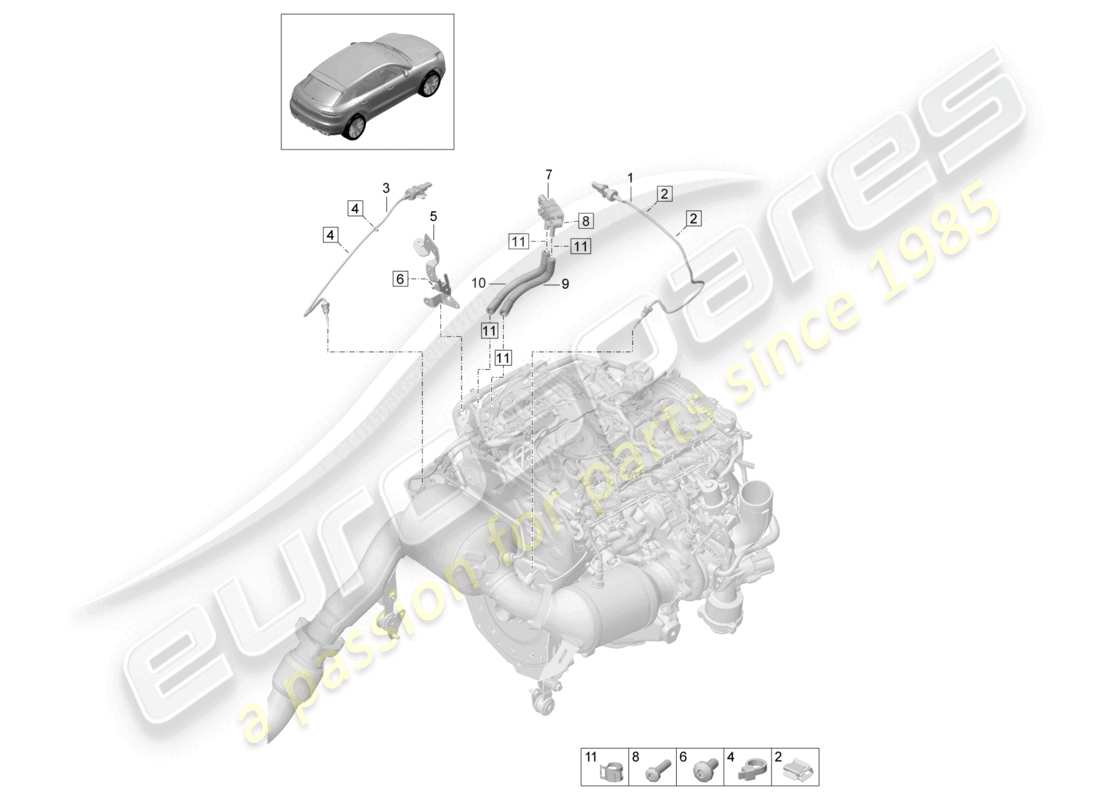 porsche 2021 (macan) trasmettitore della differenza di pressione trasmettitore della temperatura dei gas di scarico per veicoli con filtro antiparticolato per benzina schema dei componenti
