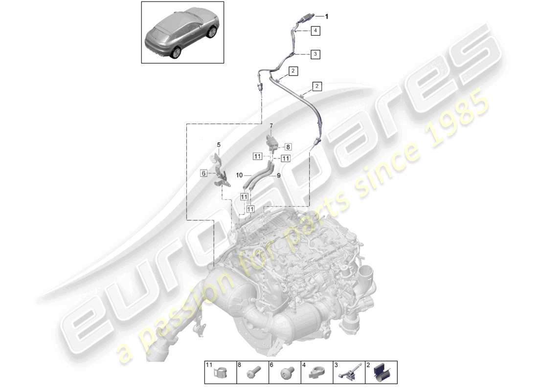 porsche 2021 (macan) trasmettitore della differenza di pressione trasmettitore della temperatura dei gas di scarico per veicoli con filtro antiparticolato per benzina schema dei componenti