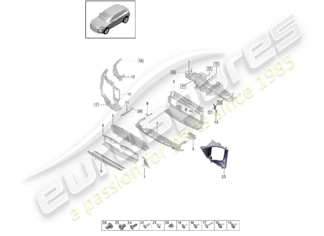 porsche 2021 (macan) supporto r4 tfsi radiatore per refrigerante guida aria e supporto di bloccaggio diagramma delle parti