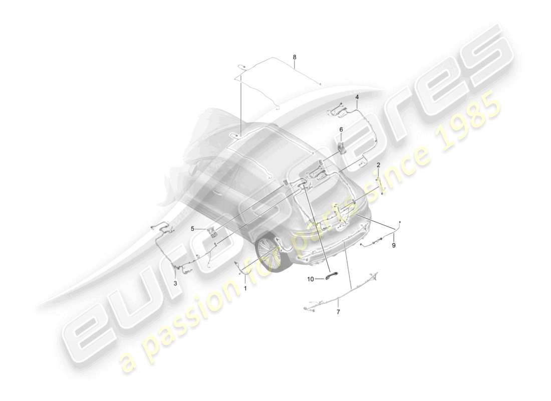 porsche 2021 (macan) set di cavi rivestimento del tetto posteriore sistema frenante antibloccaggio del cofano posteriore - abs - indicatore di usura delle pastiglie dei freni schema delle parti dell'assale posteriore