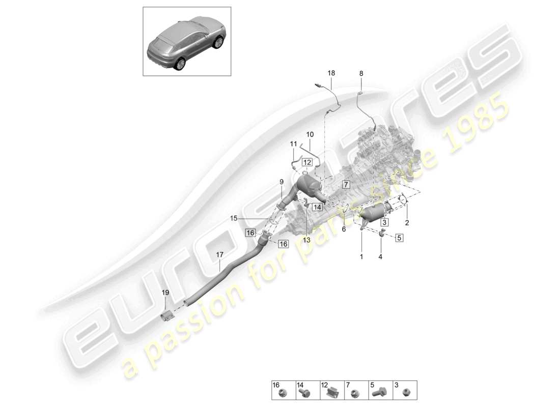 porsche 2021 (macan) convertitore catalitico filtro antiparticolato per benzina sonda lambda schema dei componenti