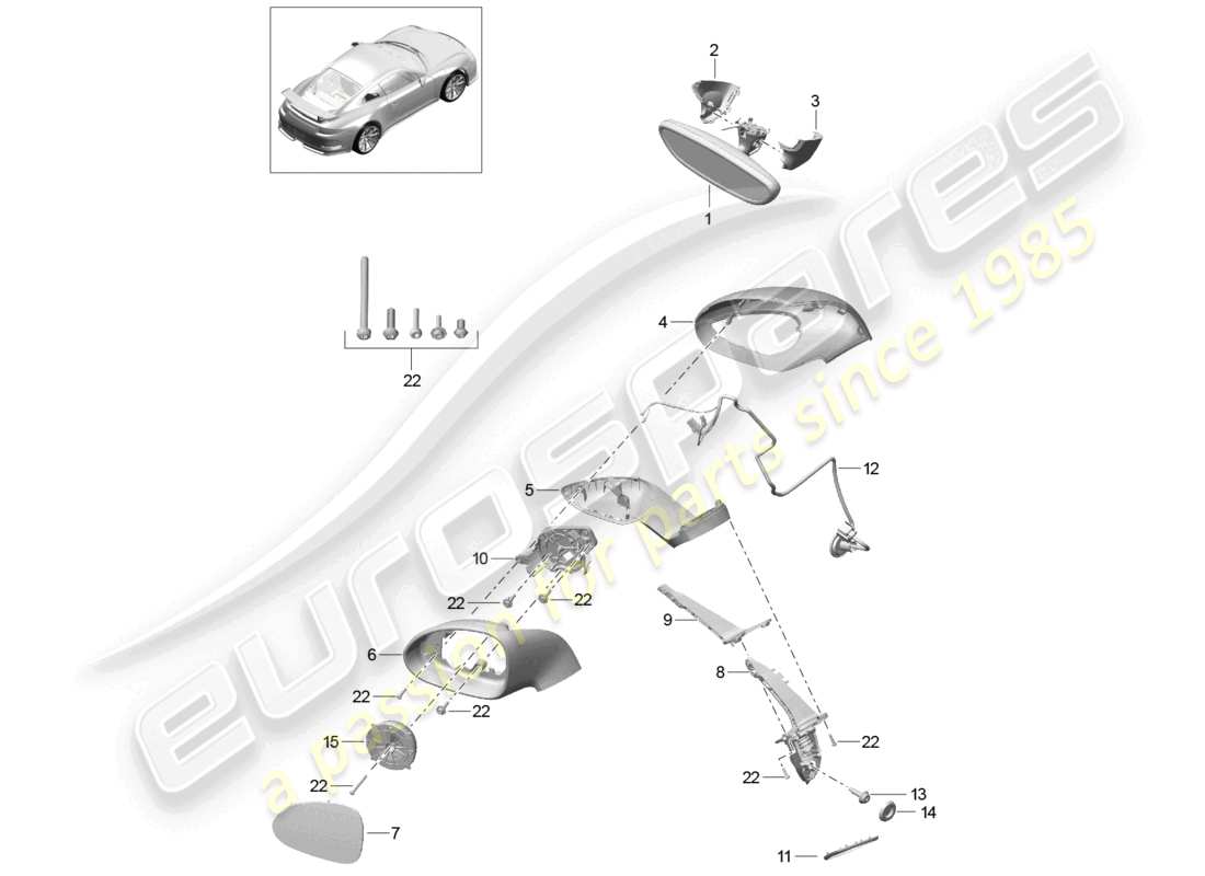 porsche 2021 (991-2 r/gt3/rs) specchietto retrovisore interno specchietto retrovisore esterno schema delle parti
