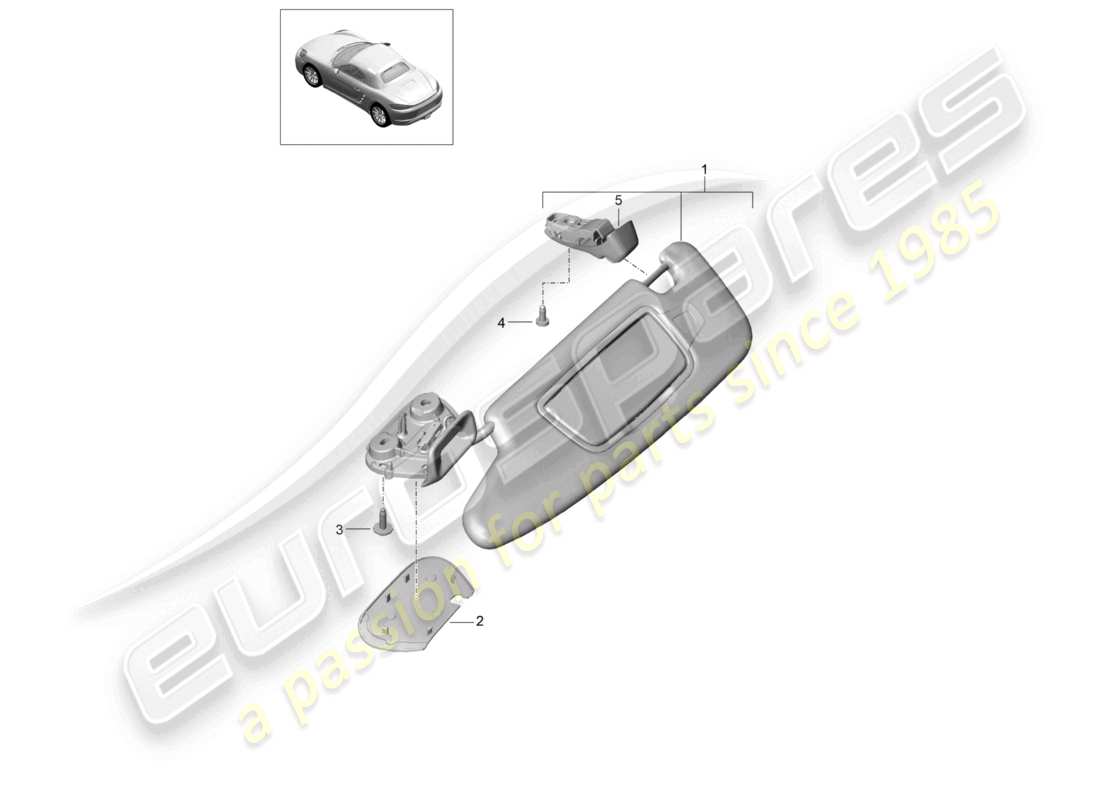 porsche 2025 (718 boxster) visiere parasole in pelle e alcantara diagramma delle parti