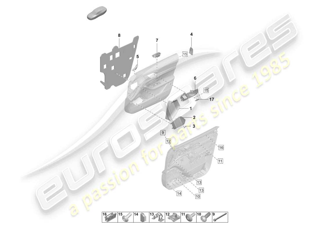 porsche 2020 (taycan 9j1-1) pannello porta anteriore accessori elementi di fissaggio diagramma delle parti