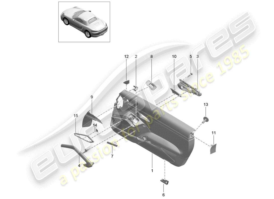 porsche 2025 (718 boxster) pannello porta accessori rivestimento alluminio spazzolato schema componenti