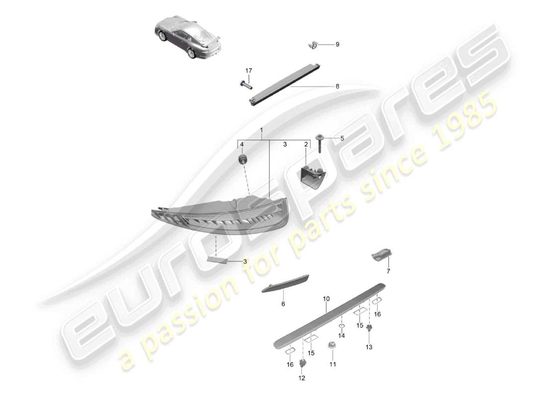 porsche 2021 (991-2 r/gt3/rs) luce posteriore luce targa luce freno supplementare d - mj 2018>> schema dei componenti