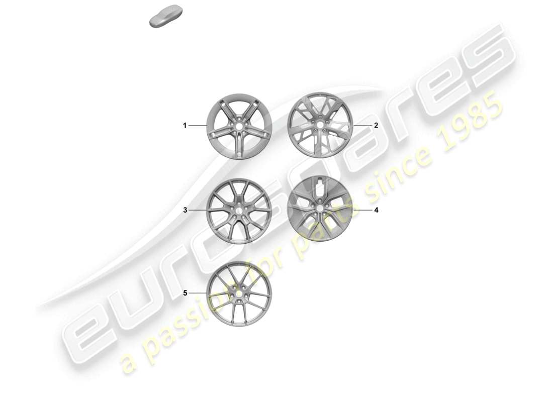 porsche 2025 (taycan 9j1-2) cerchio in lega 21 diagramma delle parti