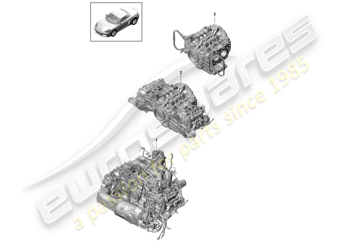 porsche 2024 (718 boxster) motore sostitutivo per veicoli con filtro antiparticolato per benzina ma senza: disco frizione - pdk - cambio ma senza: volano cambio manuale incluso compressore aria condizionata schema ricambi