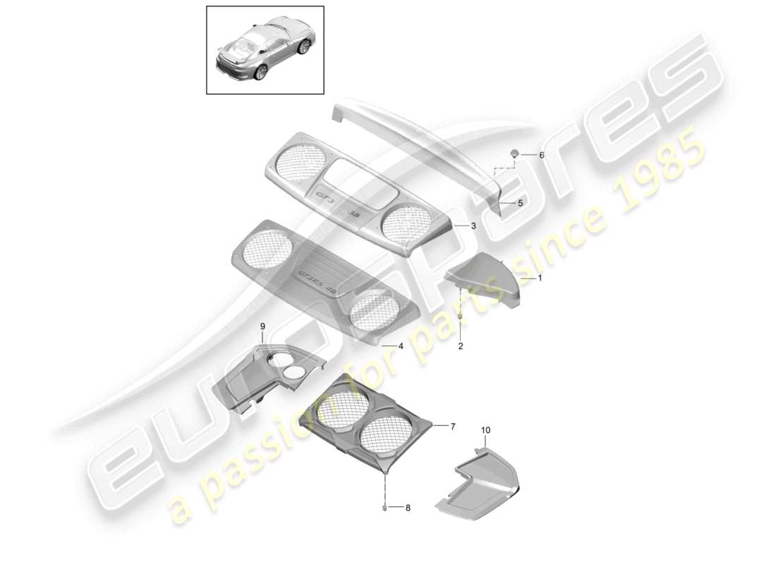 porsche 2021 (991-2 r/gt3/rs) schema delle parti del vano motore
