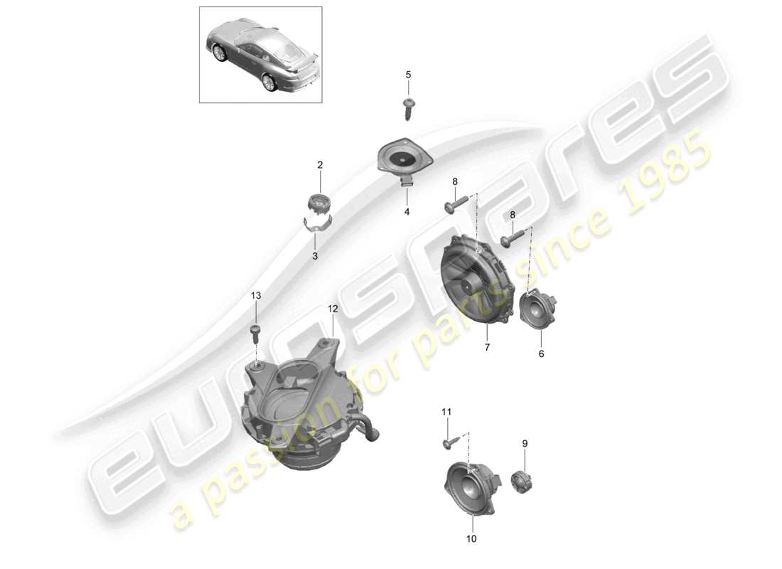porsche 2021 (991-2 r/gt3/rs) altoparlante d - mj 2018>> diagramma delle parti