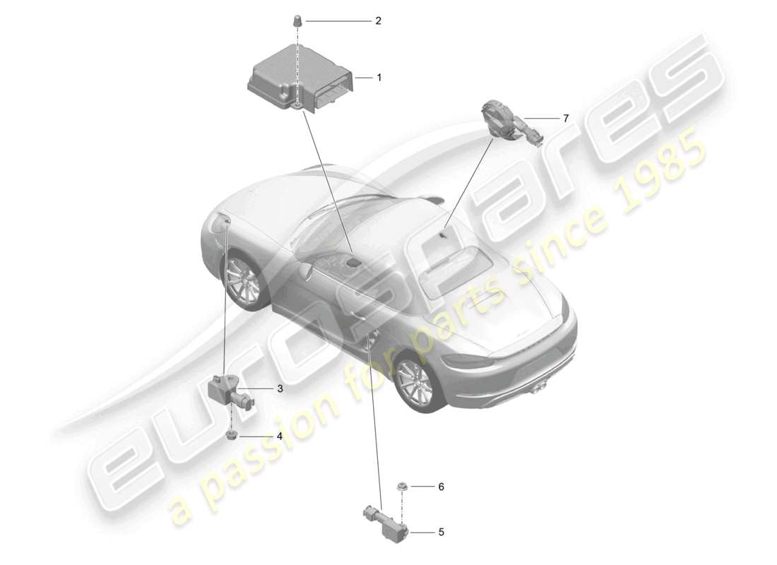 porsche 2023 (718 boxster) unità di controllo sensore di collisione per airbag schema delle parti