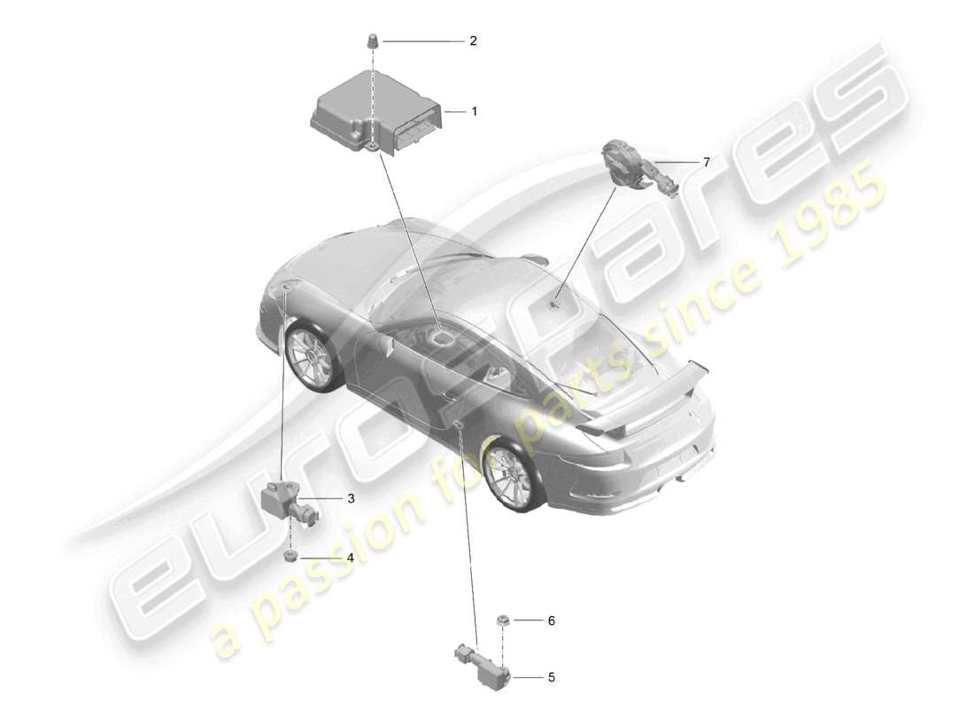 porsche 2021 (991-2 r/gt3/rs) unità di controllo sensore di pressione airbag schema delle parti