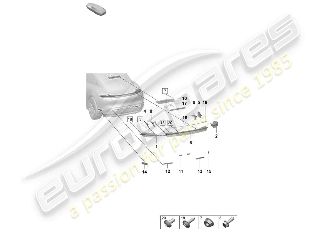 porsche 2026 (taycan 9j1-2) luce posteriore luce freno supplementare luce targa schema delle parti