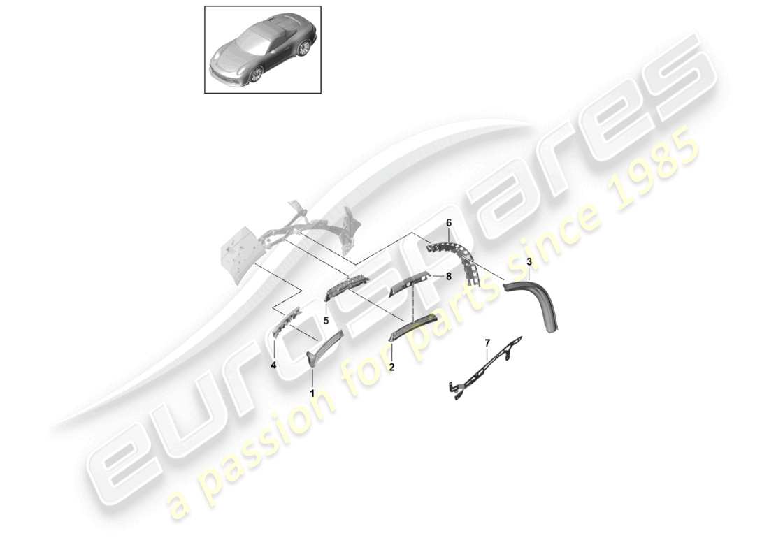 porsche 2021 (991-2 r/gt3/rs) guarnizioni capote diagramma delle parti