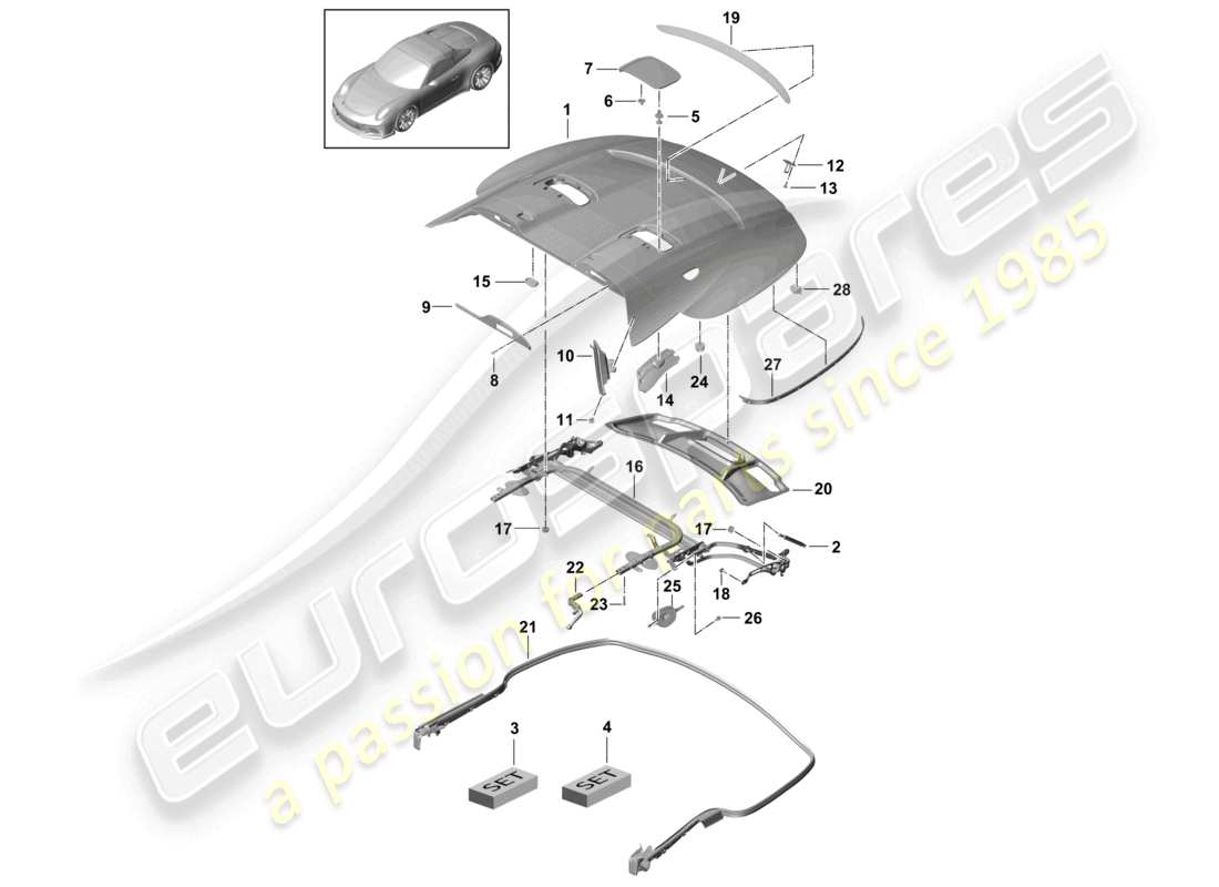 porsche 2021 (991-2 r/gt3/rs) coperchio del cassetto portaoggetti superiore cabrio schema delle parti