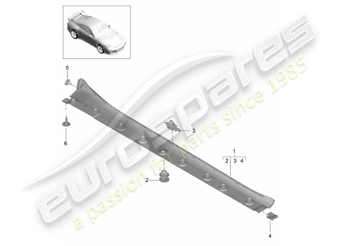 porsche 2021 (991-2 r/gt3/rs) rivestimento lato lato diagramma delle parti