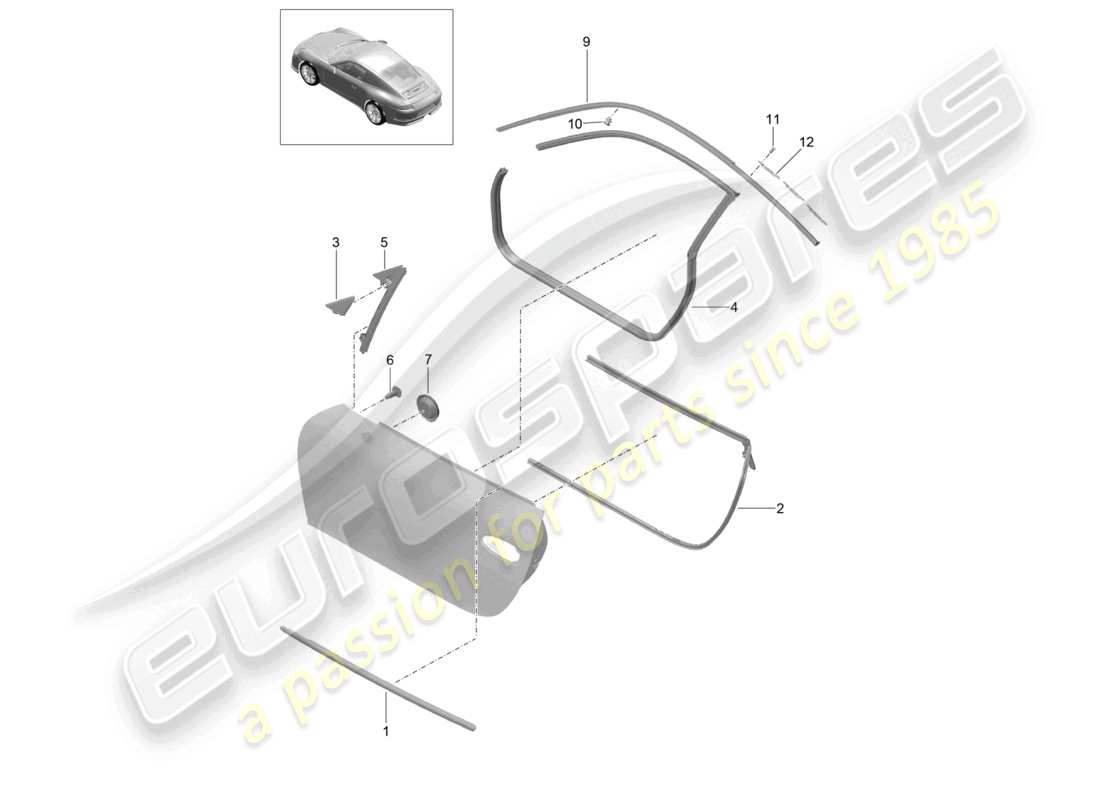 porsche 2021 (991-2 r/gt3/rs) schema delle guarnizioni e delle parti di rivestimento della porta