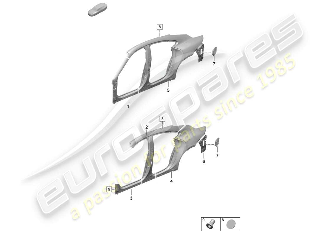 porsche 2025 (taycan 9j1-2) parte sezionale - pannello laterale pannello trasversale posteriore diagramma delle parti