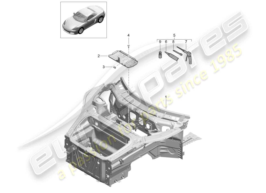 porsche 2023 (718 boxster) diagramma delle parti frontali (completo)