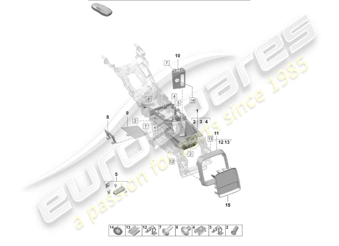 porsche 2025 (taycan 9j1-2) vano portaoggetti rivestimento posteriore diagramma delle parti