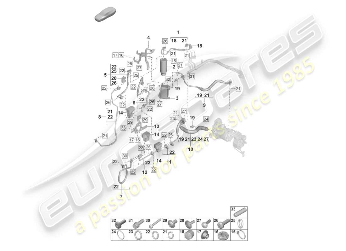 porsche 2020 (taycan 9j1-1) aria condizionata linea refrigerante inserto essiccatore con parti di fissaggio con: pompa di calore r134a refrigerante diagramma delle parti