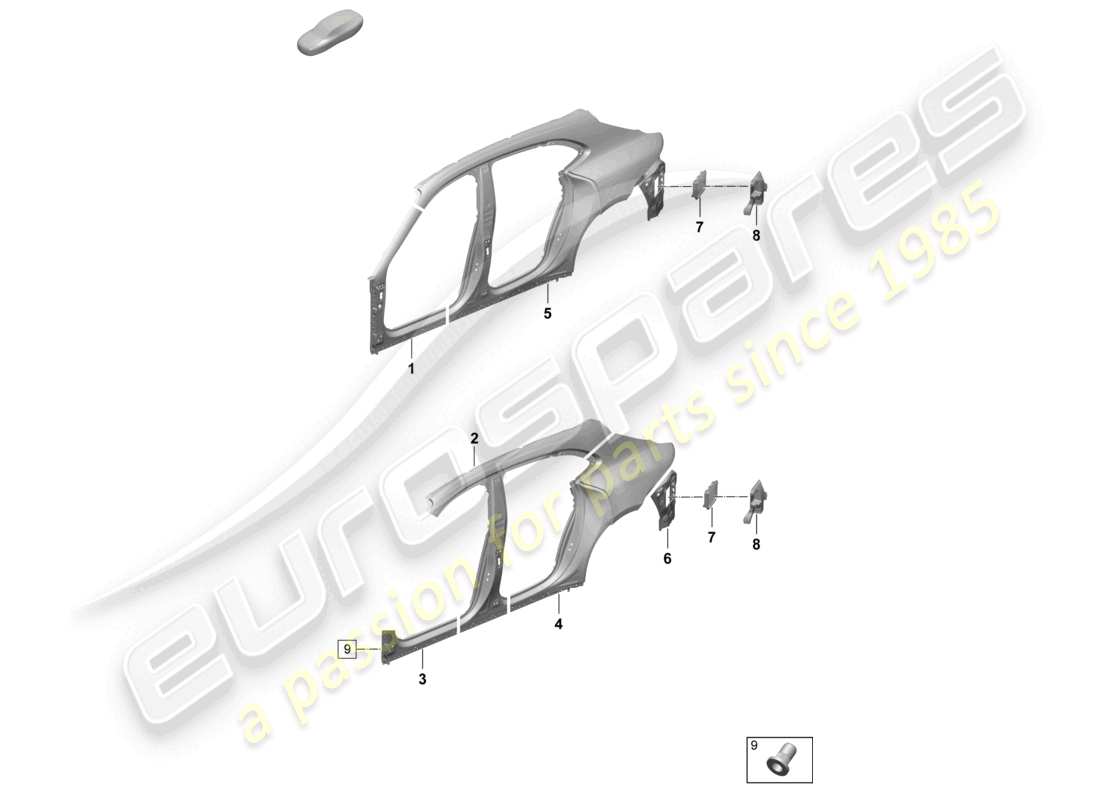 porsche 2025 (taycan 9j1-2) parte sezionale - pannello laterale pannello trasversale posteriore diagramma delle parti